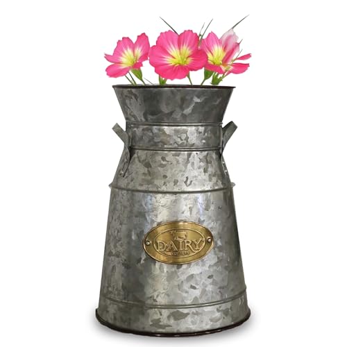 Headwind Countryside Collection - Vintage Dairy Planter – 12 Inch Smoky Gray Galvanized Decor Metal Milk Can Vintage Country Style Farmhouse Vases Flower Holder by Robert Allen