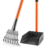 ROIUBPO Pooper Scooper, Long Handle Dog Pooper Scooper for Medium Small Dogs Heavy Duty, Pet Supplies Stainless Metal Tray and Rake Set, Use on Grass, Dirt or Gravel