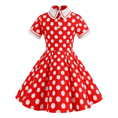 Libro de Adviento para 12 niños, niñas, vintage, lunares, vestido de manga corta, cuello vuelto, vestido de fiesta para niñas, rojo, 9-10 años