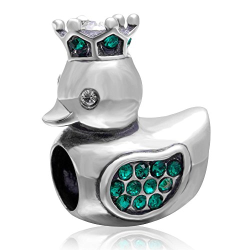 Abalorio de pato en corona de plata de ley 925 con diseño de animales, compatible con pulseras estilo Pandora, Plata de ley, Circonita cúbica