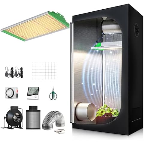 TopoGrow Grow Tent Complete Kit AlphaPar New Tech Sunlike APQ300 100W LED Full-Spectrum Grow Light,36"X20"X63"Indoor Grow Tent,4" Ventilation Kit and Accessories Complete for Hydroponic Plant Growing Cover