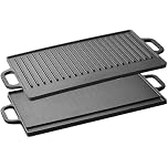 Taylor & Brown X-Large Non-Stick Cast Iron Reversible Griddle Plate Pan Double Sided for BBQ & Hob Cooking with Non-Stick Ridged and Flat Surfaces and Drip Tray, 50 x 23cm