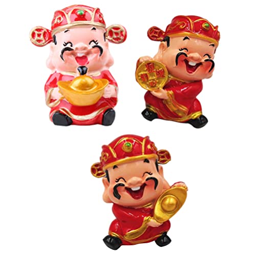 Yardwe 3Pcs Feng Shui Cai Shen Statue God Of Wealth Figurine Chinese Feng Shui Sculpture Desktop Ornaments Gift For Chinese New Year Decoration #TOP8