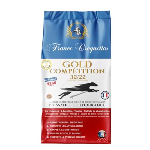 Croquettes Chien Sportif France Croquettes Gold Compétition 32/22 – Haute énergie, protéines animales, L-carnitine, glucosamine, oméga 3 & 6, vitalité, Endurance...