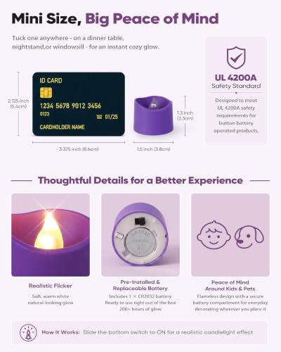 Image of Homemory 50-Pack Purple Flameless Battery Tea Light Candles, 200+ Hours