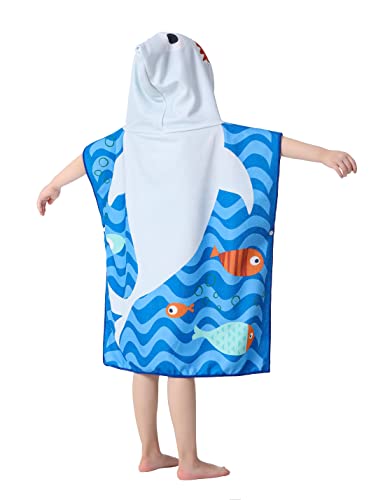 Image of Toddler Bath Beach Towel Poncho with Hood, Kid Bath Pool Swim Bathrobe Cover-ups Swimwear (Grey Shark)