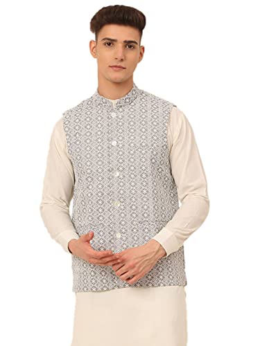 Image of Jompers Men's Embroidered Woven Pure Cotton Nehru Jacket
