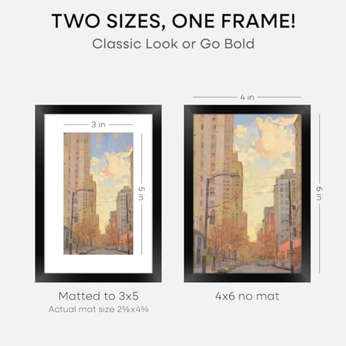 Image of Homeforia 4x6 Black Picture Frame, High-End Metal, 3x5 Mat, Glass | High End Aluminum, Tempered Glass, Acid-Free 3x5 Removable Mat, 4x6 in Edge-to-Edge Display 6x4, Wall Kit, Set Of 4
