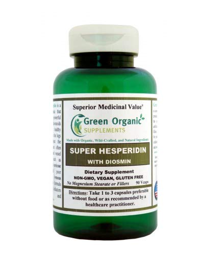 Green Organic Supplements Hesperidin, Diosmin 90 VCaps, 600mg Hesperidin Diosmin Capsules Unique Formula (Hand Made, Non-GMO, Vegan, & Gluten Free) (Pack of 1)