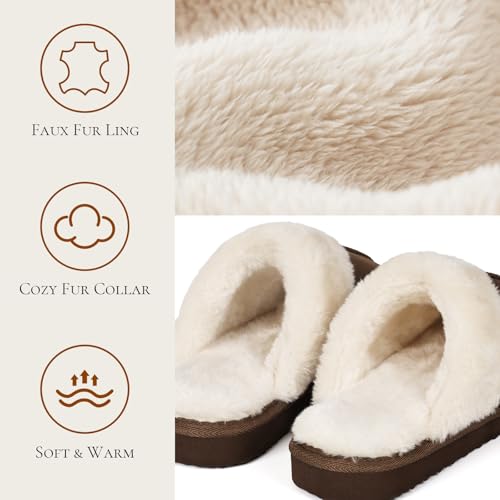 Image of OOW Fuzzy Slippers for Women Cozy Faux Fur House Shoes Memory Foam Slippers | Winter, Warm Slippers, Indoor and Outdoor