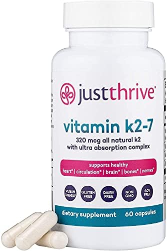 Just Thrive: Vitamin K2-7 - Bone and Heart Health Supplement with Magnesium, Zinc and Menaquinone-7-30-Day Supply - 320 mcg with Ultra Absorption - Support Teeth, Circulation, Brain and Nerve Health