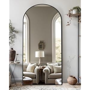 Full Length Mirror, 71″x32″ Arched Floor Mirror Freestanding, Oversized Floor Standing Full Body Mirror with Stand for Bedroom, Hanging Mounted for Living Room Cloakroom, Black