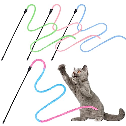 simarro 4 Pack Interactive Cat Wands Gradient Color Cat Training Toy Interactive Indoor Accessory
