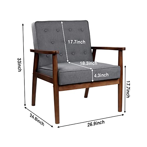 Jiasting Mid-Century Retro Modern Accent Chair Wooden Arm Upholstered Tufted Back Lounge Chairs Seat Size 24.4" 18.3" (Deep) #TOP2