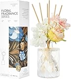 Chloefu Lan Creamy Vanilla Reéd Diffuser, Milky Coconut, 6.7 oz Flower Diffuser with Sticks, Modern Farmhouse Decor, Bathroom & Office Decor, Room Freshener