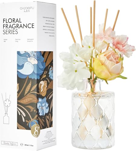 Chloefu Lan Creamy Vanilla Red Diffuser Milky Coconut 6.7 oz Flower Diffuser with Sticks Modern Farmhouse Decor Bathroom & Office Decor Room Freshener