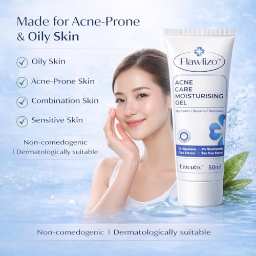 Image of Acne Care Moisturising Gel with 2% Squalane, 3% Niacinamide, Hydrating & Oil-Control Formula, Repairs Skin Barrier Reduces Redness & Acne, For Acne prone Skin, Dermatologically Tested, 50 ml