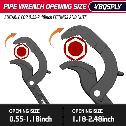 Pipe Wrench Set, 10” and 15” Self Adjusting Wrench 2-Piece Plumbing Tools - Pipe Vise Wrench Basin Wrench for 0.55“-2.48”/14-60mm Standard Nuts, Irregular Nuts, Pipes Use - Image 6