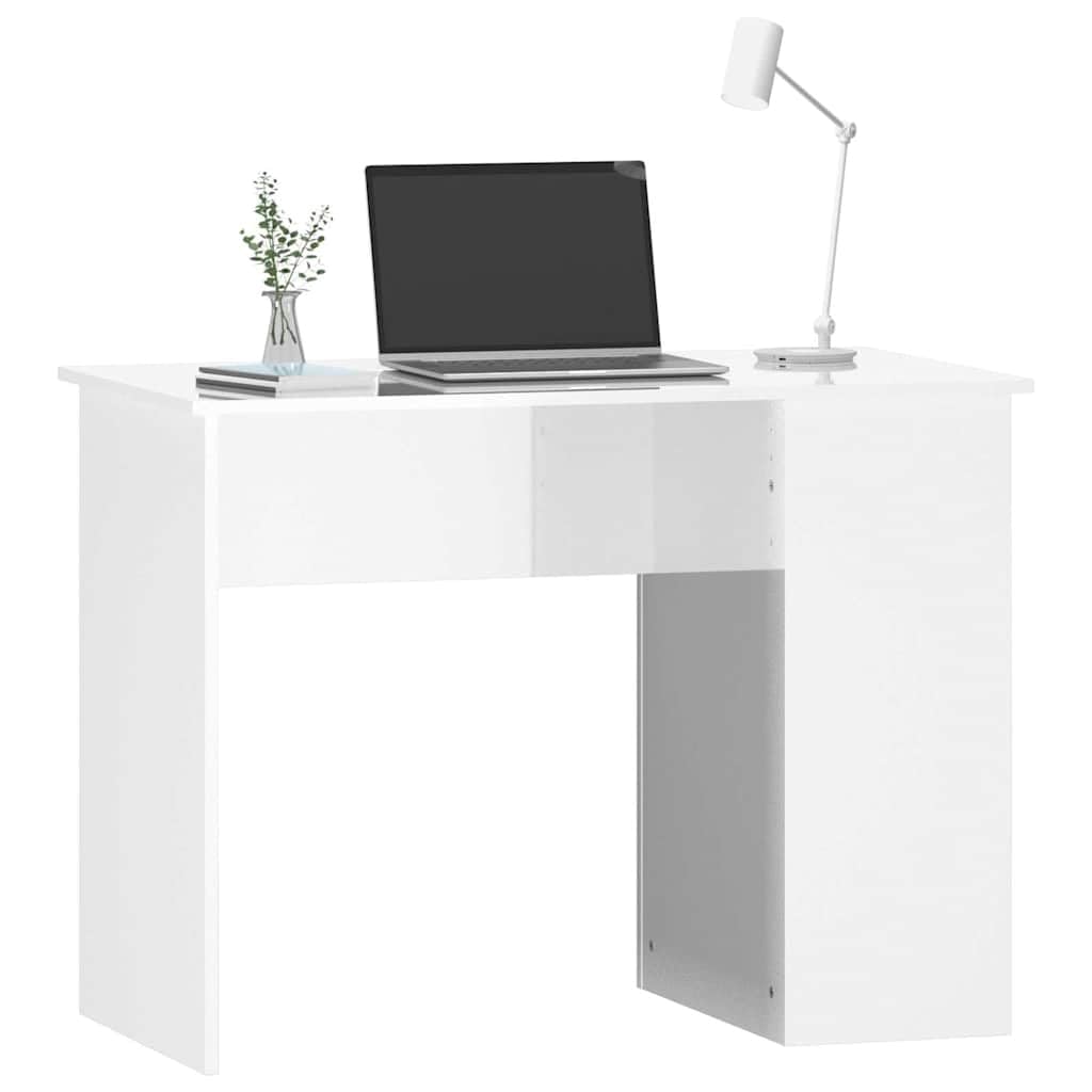 Biurko 100 x 55 x 75 cm drewno wykończone na wysoki połysk białe z półkami