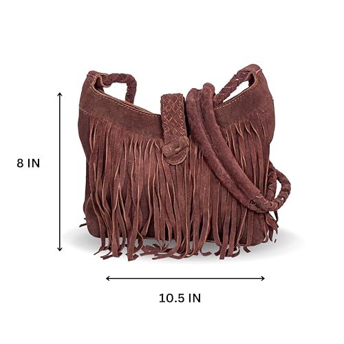 Image of Fringe Crossbody Purse for Women, Genuine Leather, Women Crossbody Boho Purse Tassel, Vintage Hobo Handbag