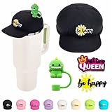 Anti-dust Silicone Hat for Stanley Cup 40oz, Compatible with Stanley Cup with Straw Cover and Two Charms, Black