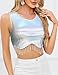 CYCLAMEN 2023 Sparkly Rhinestone Fringe Crop Tank Top Nashville Glitter Tassel Short Sleeves One Shoulder Concert Top, Tank, Metallic Silver, XL