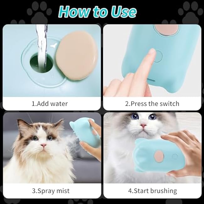 Cat Steam Brush, 3 in 1 Cat Steamy Brush for Shedding Grooming Brush With Steam, Rechargeable Silicone Pet Brush for Cat Dog Shedding, Massage, and Clean Comb -Little Blue-QSfUZeUG