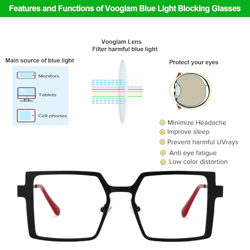 Image of VOOGLAM Stylish Rectangle Blue Light Blocking Glasses for Women Men Anti Eyestrain Dry Eyes Eyewear Elowen