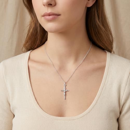 Alexander Castle Collier Croix en Argent Sterling 925 pour Femme - 32mm x 20mm Pendentif Crucifix en Argent avec Chaîne en Argent Sterling de 45,7cm et Coffret Cadeau Bijoux – vue 3
