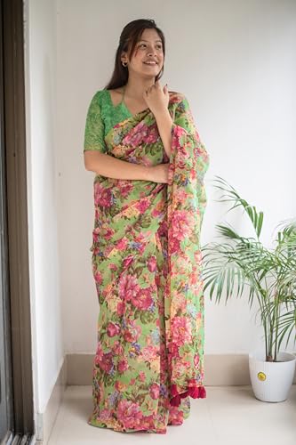 Image of MIRCHI FASHION Women Saree Cotton Abstract Printed | Lightweight Comfortable Sari for Office and Regular Daily Wear with Matching Blouse Piece
