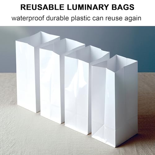 Image of White Plastic Reusable Luminary Bags, Christmas Luminaries for Outdoors, Wedding, Birthday, Halloween, Thanksgiving(Not Include Light) (20pcs)