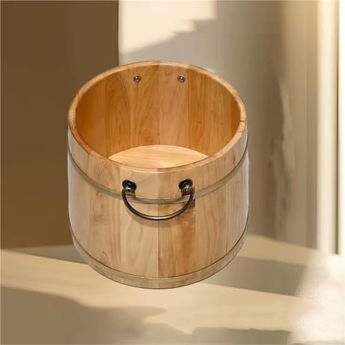 Tina de pie de madera con tapa y asas para spa en casa miniatura 1
