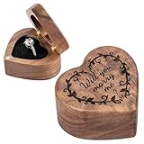 Wislist Engagement Proposal Ring Box Secret Slim Hidden Wooden Heart Shaped Engraved Ring Case Ring Bearer Box Ring Holder (Will you marry me)