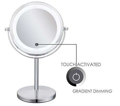 Cerdeco LED Makeup Mirror 1X/10X Magnify Touch-Sensor Dimmable LED Light Two-Sided Table Mirror Vanity Mirror Battery Operated Polished Chrome Finished