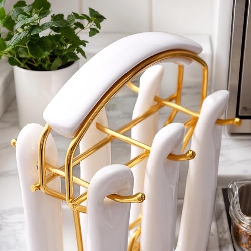 Stainless Steel Gold Kitchen Utensils Set with Holder & Spoon Rest, Durable Kitchen Accessories Includes 6 Cooking Utensils, 1 Hanging Rack,1 Ladle Holder, Easy to Clean, Modern Countertop Décor — view 6