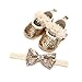 EDOTON Schuhe Haarband Set für Baby Mädchen Blume Lauflernschuhe Kleinkind Anti-Rutsch-Weiche Taufe Prinzessin Schuhe Sneaker (6-12 Monate, Gold)