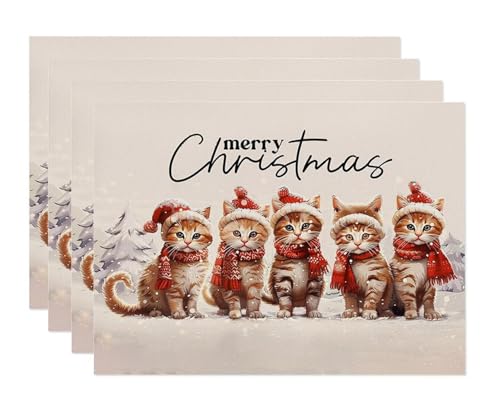 4er Set Platzset Weihnachten Tischset Weihnachten Leinen Platzdeckchen...