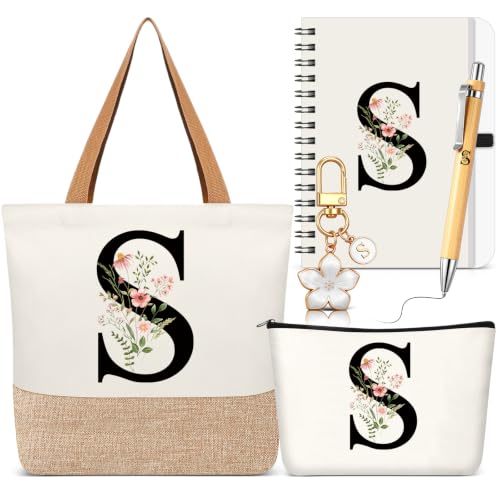 Talltalk 5 Pcs Initial Tote Bag Gifts for Women, White, Letter S
