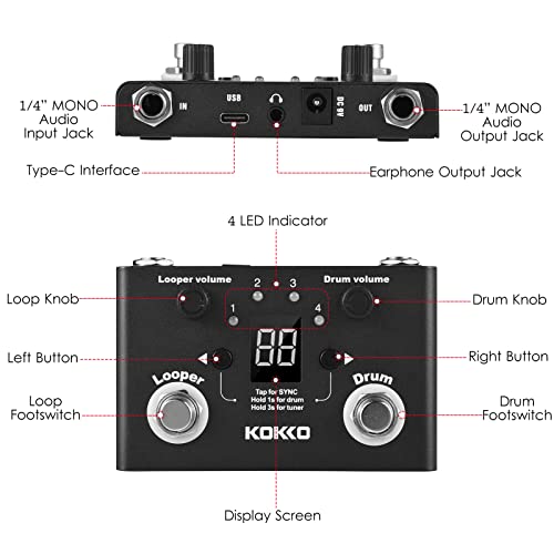 Pédale d'effet drum & looper compacte HUIOP avec Phrase Loop Recording et BT