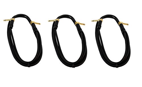 Audio2000'S ADC99005 3-Pack 1/4 Inch TS Right Angle to 1/4 Inch TS Right Angle Audio Cables, Patch Cables, Guitar Cables, 6 Feet