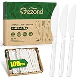 Gezond 100% Compostable Knives 100 Count, No Plastic Biodegradable PLA Knives Disposable Eco Friendly Heavy Duty Cutlery Suitable for Party Picnic Office Everyday Use
