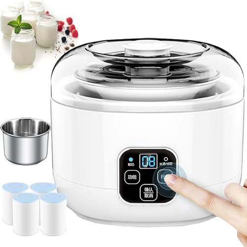 SNBGRYE MáQuina De Yogur, PequeñA MáQuina De Yogur Multifuncional, con Vaso Grande De 1L + 4 Vasos PequeñOs, Tiempo Ajustable | Calentamiento A Temperatura Constante, para Yogur, Natto