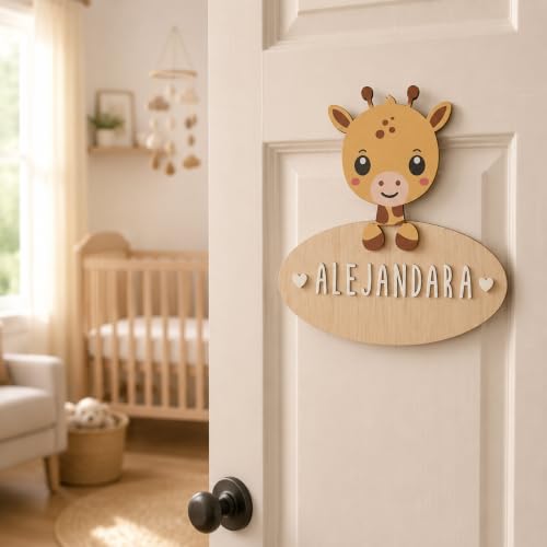 WONDEE Cadeau Naissance Fille et Garcon Personnalisé Girafe, Plaque en Bois pour Portes et Decoration Chambre Bebe, Cadeaux Bapteme, idée Cadeau bebe 1 an Fille et Garcon Bebe Naissance 3, 6 mois