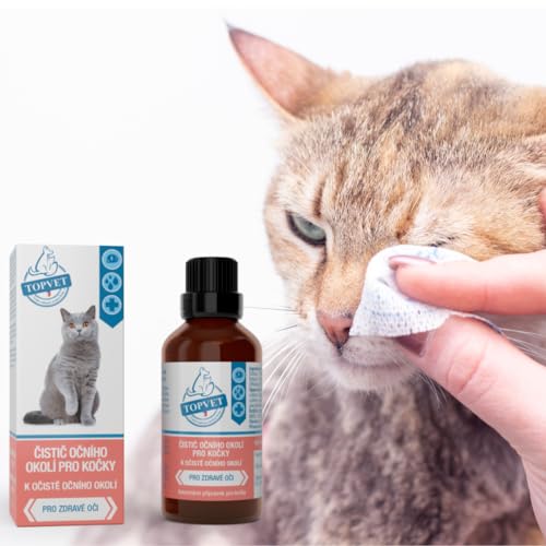 Topvet Augenreiniger für Katzen | Zur Reinigung der Augenpartie | natürliche Pflege | mit Borsäure, Augentrost, Kornblume, Echte Kamille, Ringelblume | 50ml
