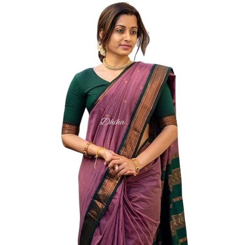 Image of DHIHA Gadwal Cotton Saree for Women | Pure Kalyani Cotton Saree with Zari Border Tassels & Blouse | Kanjivaram Linen Silk | Handloom Weave