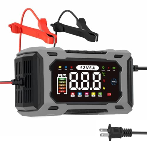 12V 6A Smart Battery Charger Maintainer, Fully Automatic Trickle Charger | Multi‑Stage Charging...