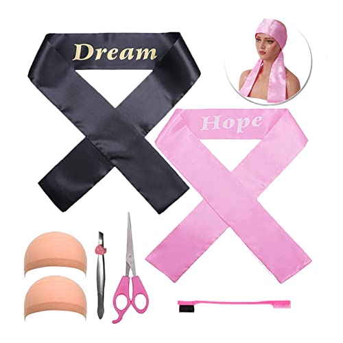 YMHPRIDE Edge Laying Scarf Wig Grip Headbands Edge Brush Set for Lace Frontal Wigs Non Slip Hair Wrap Silk Stain Letter Headbands for Makeup,Facial,Sport,Yoga(Black and Pink)