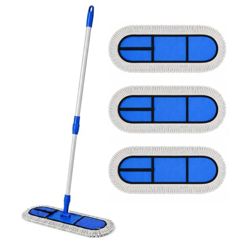 Image of Zureni Floor Sweeping Mop Wet and Dry Microfiber with 4 Ft Long Telescopic Handle, 360 Degree Rotating Floor Cleaning Mop for Home & Kitchen (18 Inch Head and 3 Extra Refill)