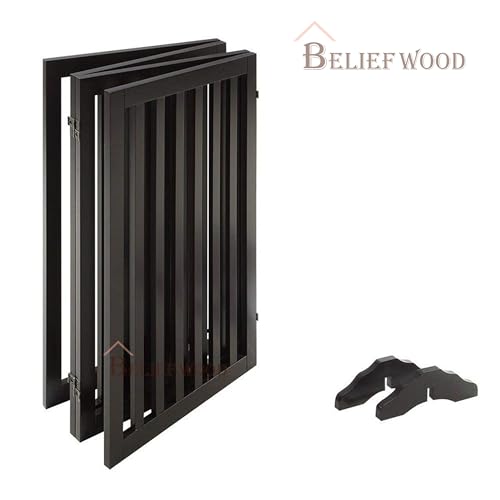 Image of Modern Freestanding Foldable Pet Gate | Kids & Pets Safety Gate Partition | with a Pair of Support Feet Indoor Foldable Dog Fence for Stairs, Hallways or Doorways 60 Cm(4 Panel)