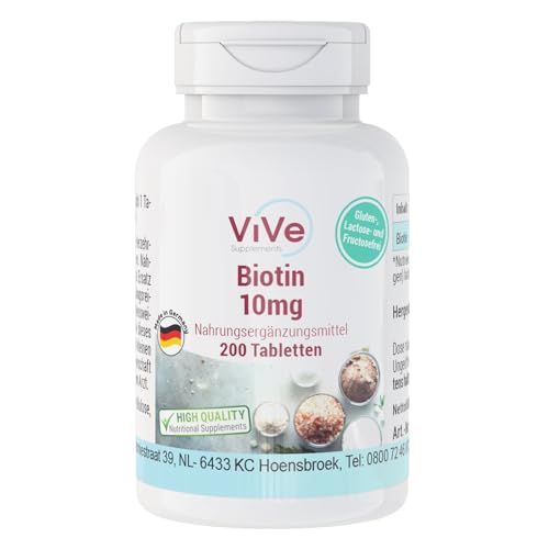 Biotin 10mg - 200 Tabletten - D-Biotin - Hochdosiert - Bioverfügbar - Qualität aus Deutschland - ViVe Supplements Biotin 10mg - 200 Tabletten - D-Biotin - Hochdosiert - Bioverfügbar - Qualität aus Deutschland - ViVe Supplements